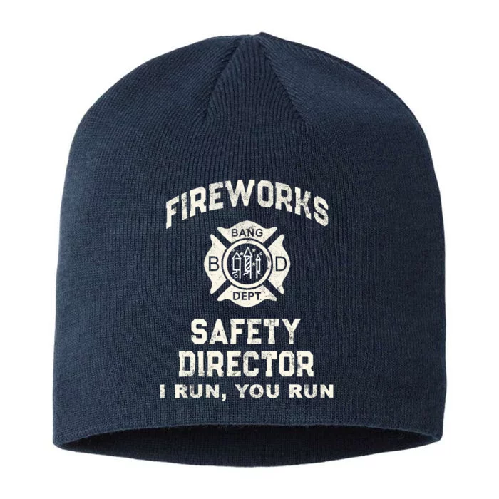 Funny Fireworks Safety Director Firefighter Bang America Red 8 1/2in Sustainable Knit Beanie