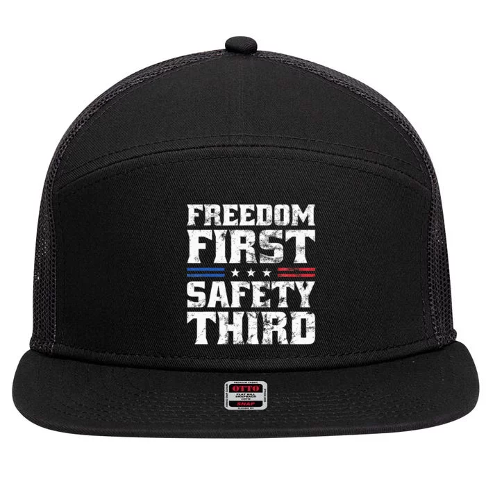 Freedom First Safety Third Fireworks 4th July Patriotic Men 7 Panel Mesh Trucker Snapback Hat