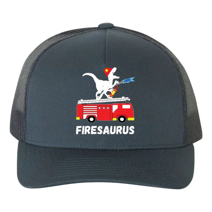 Fire Fighter Saurus Firetruck Fireman Dinosaur T Rex Yupoong Adult 5-Panel Trucker Hat