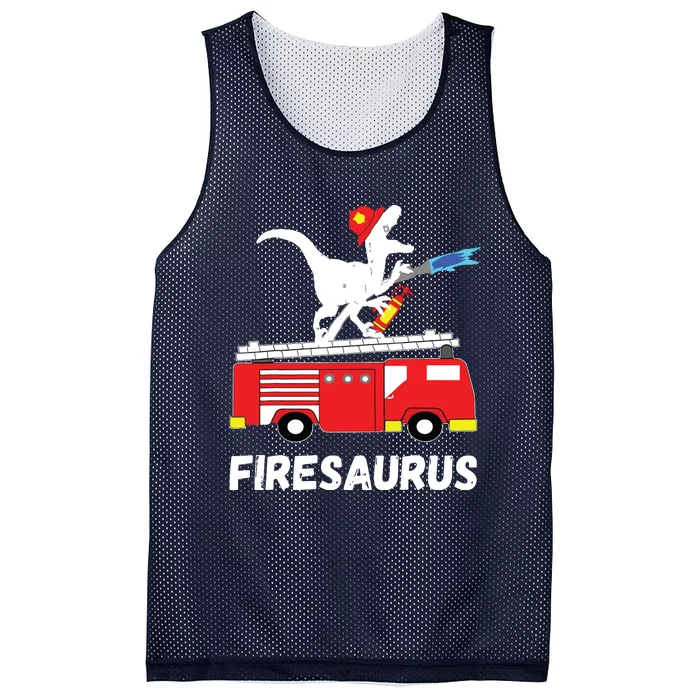 Fire Fighter Saurus Firetruck Fireman Dinosaur T Rex Mesh Reversible Basketball Jersey Tank