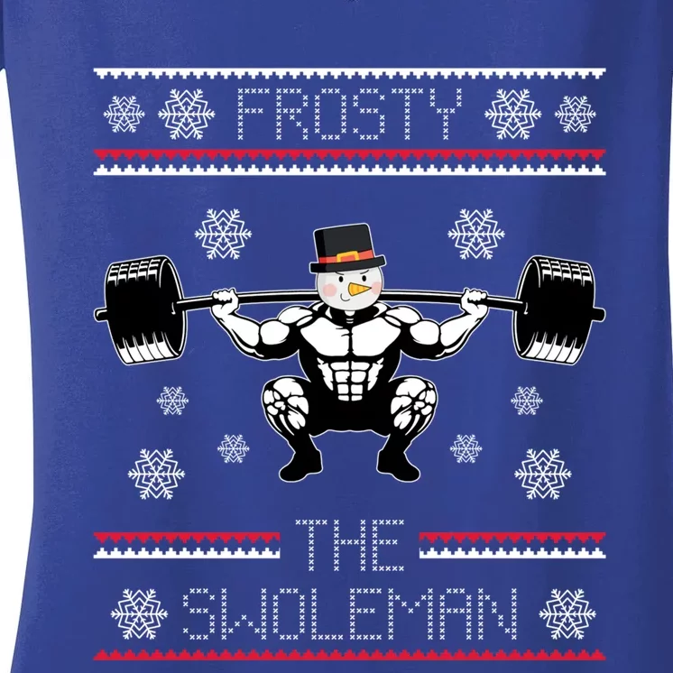 Funny Frosty Swole Bodybuilding Snow Christmas Gym Gift Women's V-Neck T-Shirt