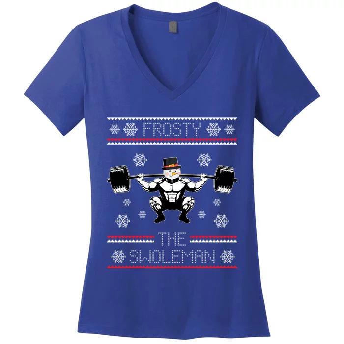 Funny Frosty Swole Bodybuilding Snow Christmas Gym Gift Women's V-Neck T-Shirt