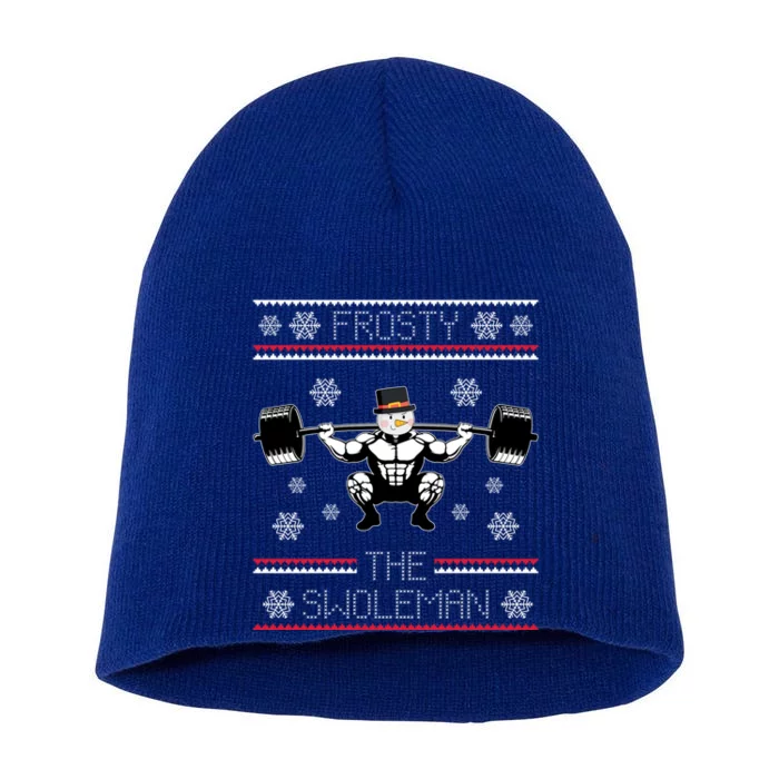 Funny Frosty Swole Bodybuilding Snow Christmas Gym Gift Short Acrylic Beanie