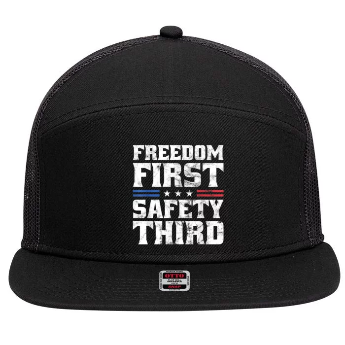 Freedom First Safety Third Fireworks 4th July Patriotic 7 Panel Mesh Trucker Snapback Hat