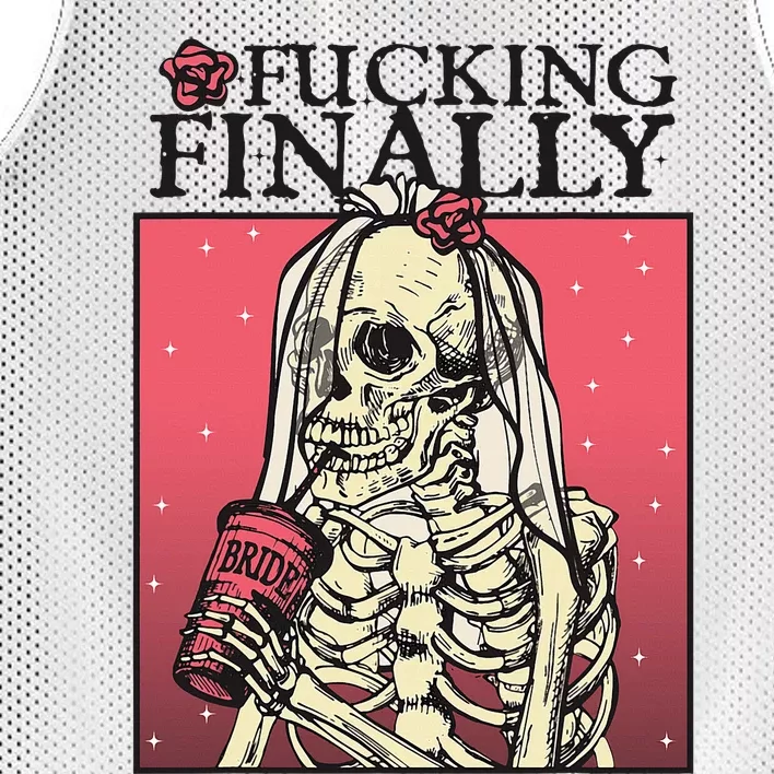 Fucking Finally Sugar Skull Bride Engagement Bride Squad Mesh Reversible Basketball Jersey Tank