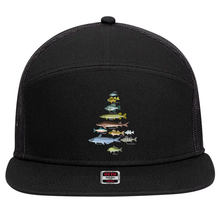 Freshwater Fish Species Christmas Tree Fishing Xmas 7 Panel Mesh Trucker Snapback Hat