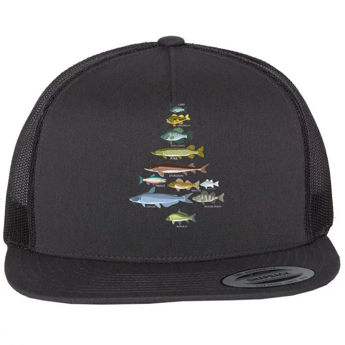 Freshwater Fish Species Christmas Tree Fishing Xmas Flat Bill Trucker Hat