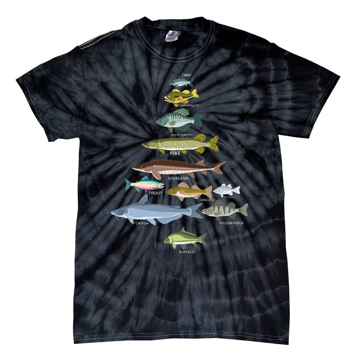 Freshwater Fish Species Christmas Tree Fishing Xmas Tie-Dye T-Shirt