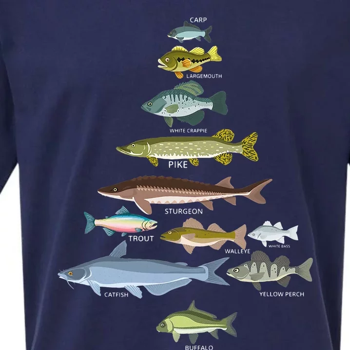 Freshwater Fish Species Christmas Tree Fishing Xmas Sueded Cloud Jersey T-Shirt