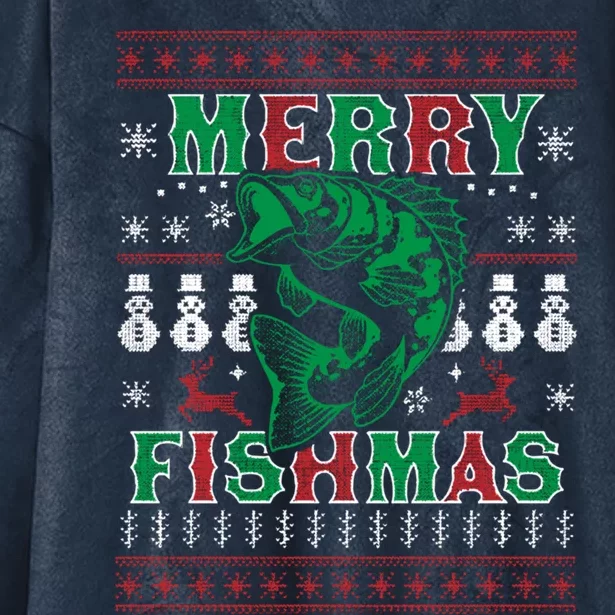 Funny Fish Sweater Fishing Santa Pajama Fisher Merry Fishmas Cool Gift Hooded Wearable Blanket