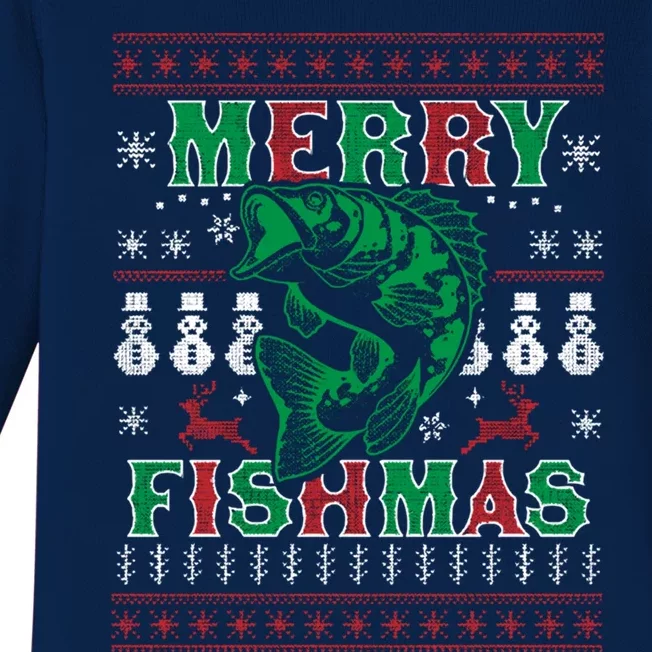 Funny Fish Sweater Fishing Santa Pajama Fisher Merry Fishmas Cool Gift Baby Long Sleeve Bodysuit