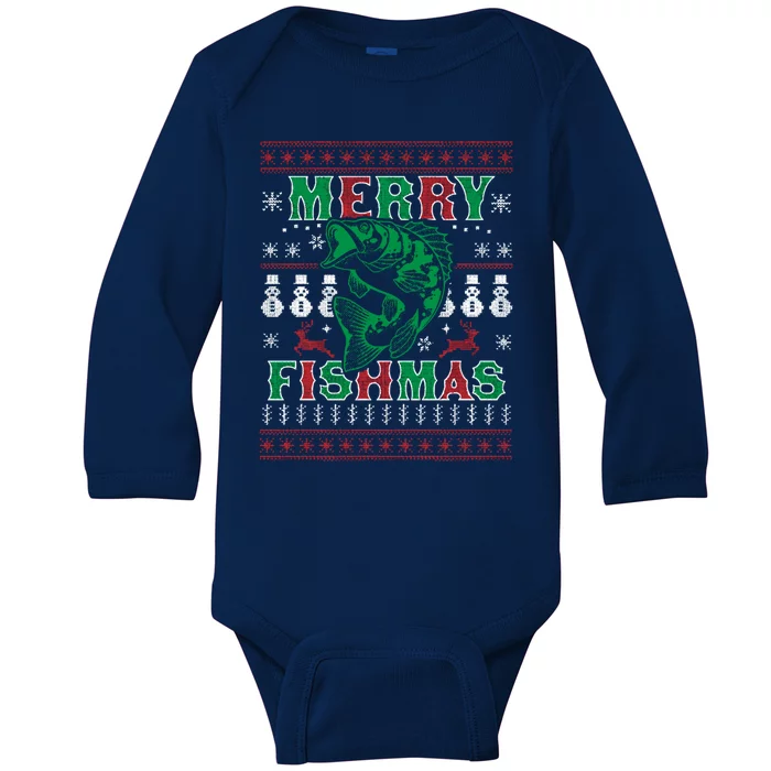 Funny Fish Sweater Fishing Santa Pajama Fisher Merry Fishmas Cool Gift Baby Long Sleeve Bodysuit