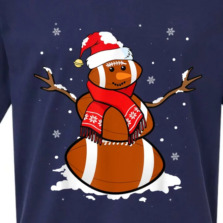 Funny Football Snowman Christmas Pajamas Matching Gifts Idea Sueded Cloud Jersey T-Shirt