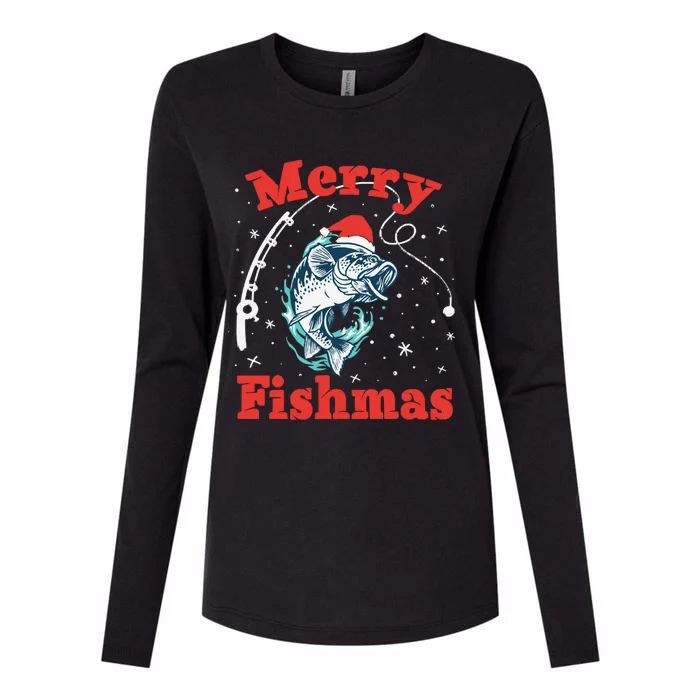 Funny Fishing Santa Fish Sweater Pajama Fisher Merry Fishmas Gift Womens Cotton Relaxed Long Sleeve T-Shirt