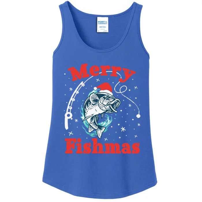 Funny Fishing Santa Fish Sweater Pajama Fisher Merry Fishmas Gift Ladies Essential Tank