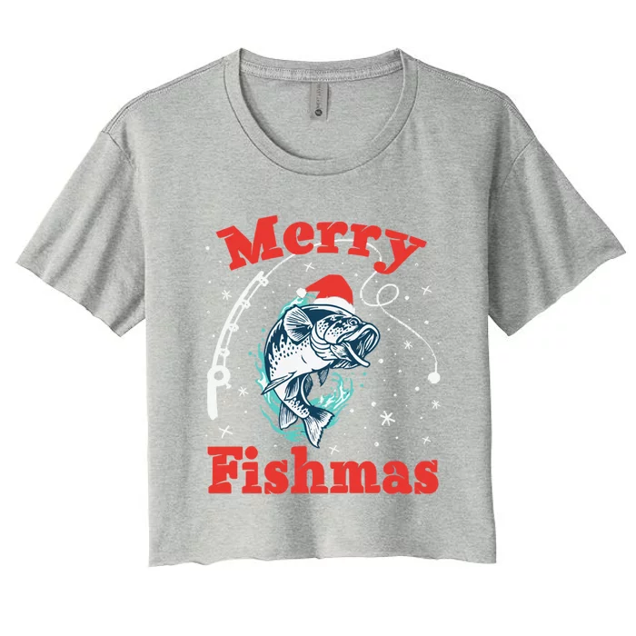 Funny Fishing Santa Fish Sweater Pajama Fisher Merry Fishmas Gift Women's Crop Top Tee