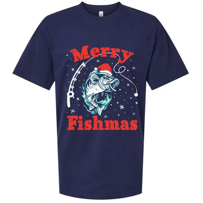 Funny Fishing Santa Fish Sweater Pajama Fisher Merry Fishmas Gift Sueded Cloud Jersey T-Shirt