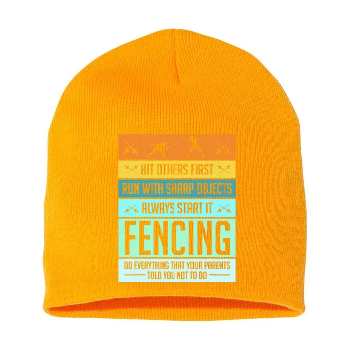 Funny Fencing Sport Pun For Men Women Kids Short Acrylic Beanie