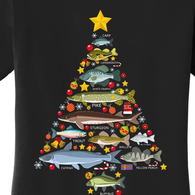 Freshwater Fish Species Christmas Tree Fishing Xmas Women's T-Shirt