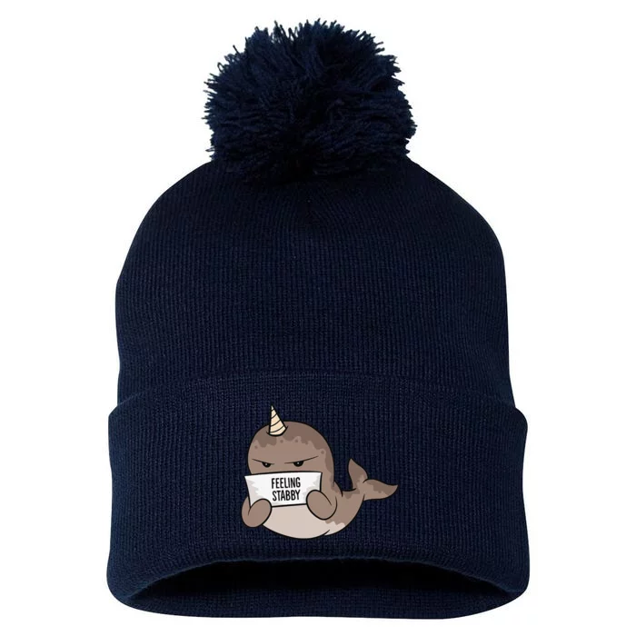 Funny Feeling Stabby Kawaii Whale Pom Pom 12in Knit Beanie