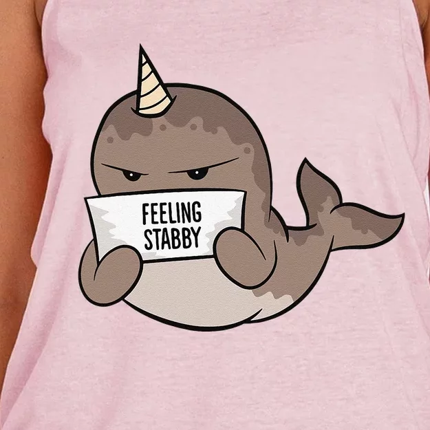 Funny Feeling Stabby Kawaii Whale Women's Knotted Racerback Tank