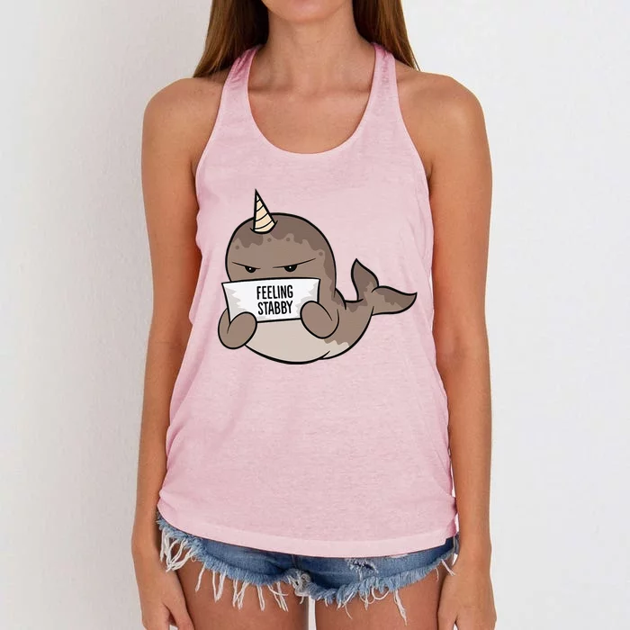 Funny Feeling Stabby Kawaii Whale Women's Knotted Racerback Tank