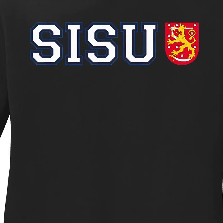 Finland Finnish Sisu Flag Crest Ladies Long Sleeve Shirt