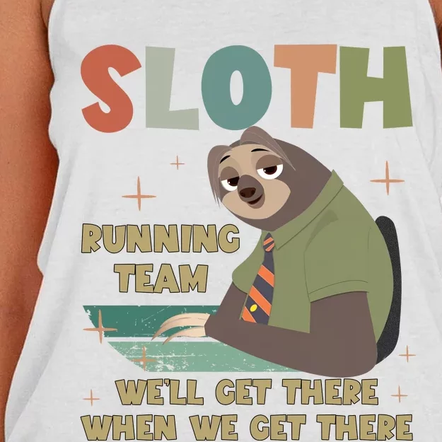 Funny Flash Sloth Running Team We’Ll Get There Sloth Women's Knotted Racerback Tank