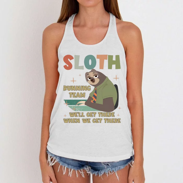 Funny Flash Sloth Running Team We’Ll Get There Sloth Women's Knotted Racerback Tank