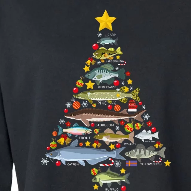 Freshwater Fish Species Christmas Tree Fishing Xmas Cropped Pullover Crew