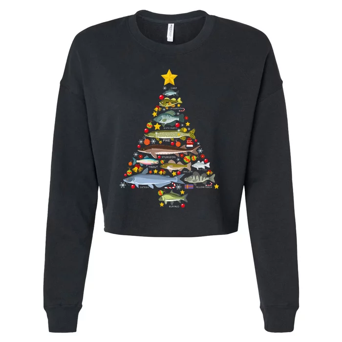 Freshwater Fish Species Christmas Tree Fishing Xmas Cropped Pullover Crew