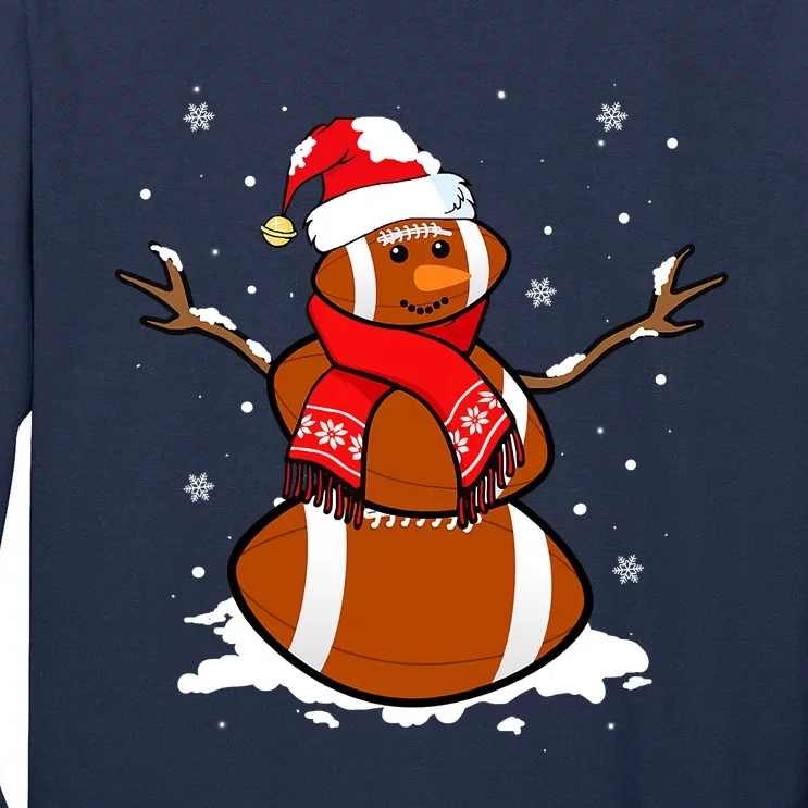 Funny Football Snowman Christmas Pajamas Matching Gifts Tall Long Sleeve T-Shirt