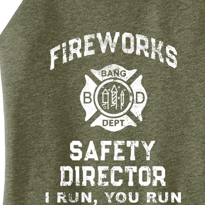 Funny FIREWORKS SAFETY DIRECTOR Firefighter America Red Women’s Perfect Tri Rocker Tank