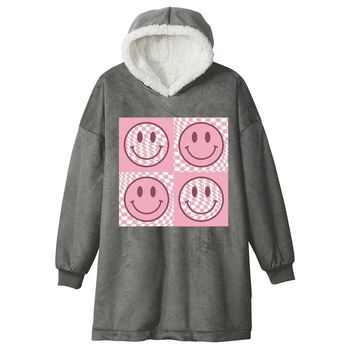 Funny Face Shirt Checkered Pattern Smile Face Meme Trendy Hooded Wearable Blanket