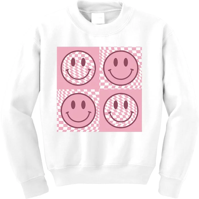 Funny Face Shirt Checkered Pattern Smile Face Meme Trendy Kids Sweatshirt