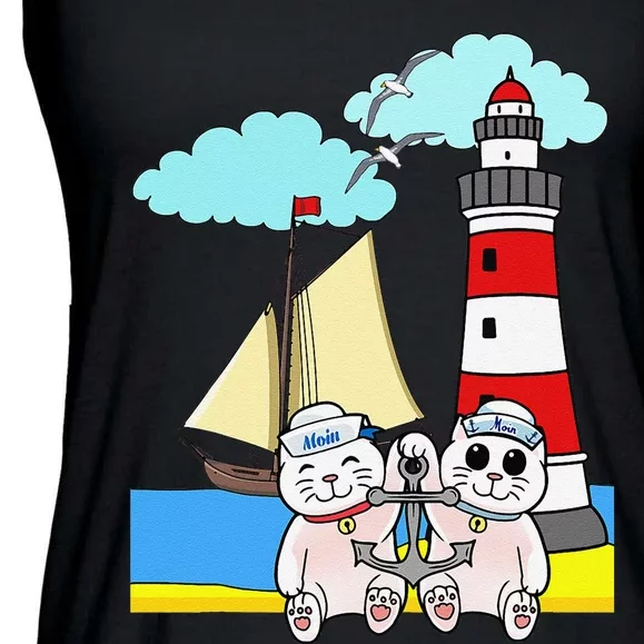 Funny Funny Sailors Cats Maritime Children Anchor Ladies Essential Flowy Tank