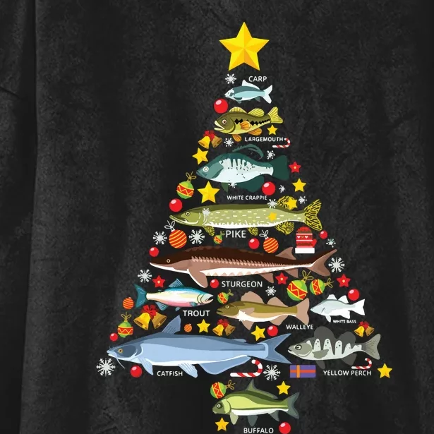 Freshwater Fish Species Christmas Tree Fishing Xmas Hooded Wearable Blanket