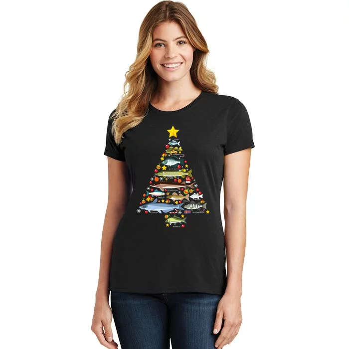 Freshwater Fish Species Christmas Tree Fishing Xmas Women's T-Shirt