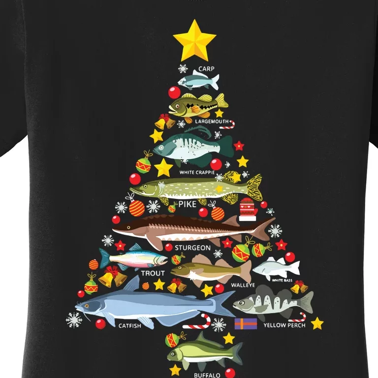 Freshwater Fish Species Christmas Tree Fishing Xmas Women's T-Shirt