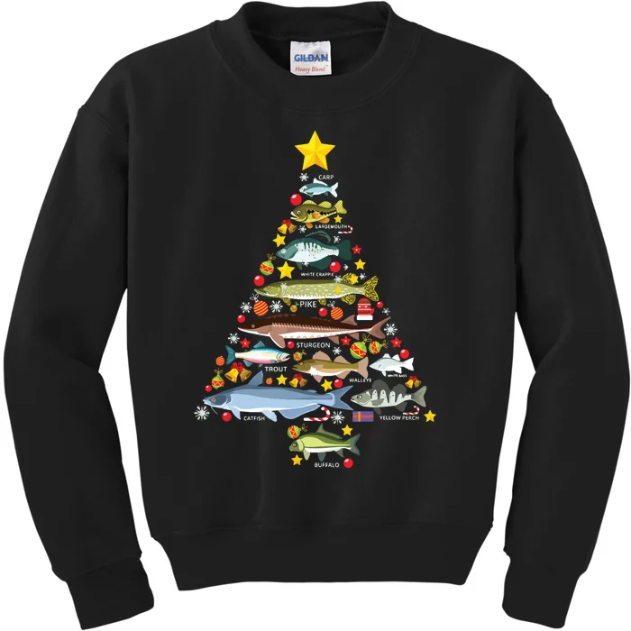 Freshwater Fish Species Christmas Tree Fishing Xmas Kids Sweatshirt