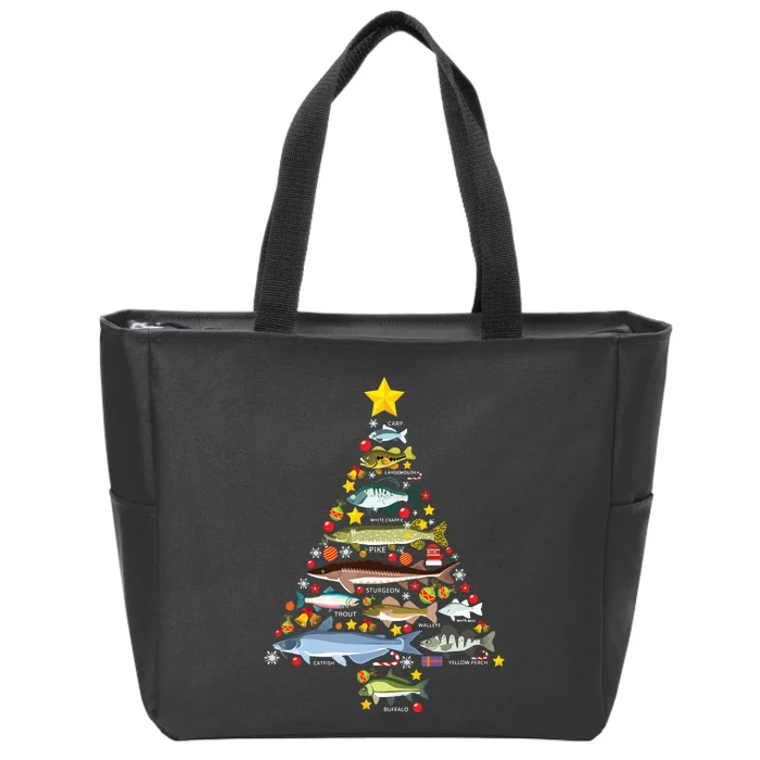 Freshwater Fish Species Christmas Tree Fishing Xmas Zip Tote Bag