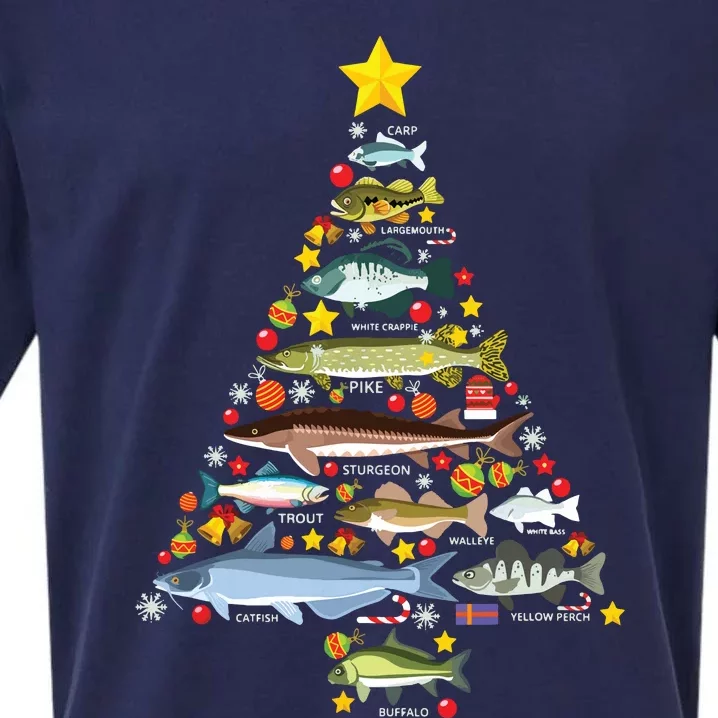 Freshwater Fish Species Christmas Tree Fishing Xmas Sueded Cloud Jersey T-Shirt