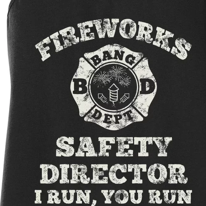 Funny Fireworks Safety Director Firefighter America Red Pyro Women's Racerback Tank