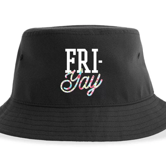 Fri-Yay Funny Teacher Weekend Back To School Flowers Friday Sustainable Bucket Hat