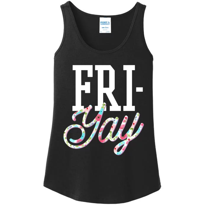 Fri-Yay Funny Teacher Weekend Back To School Flowers Friday Ladies Essential Tank