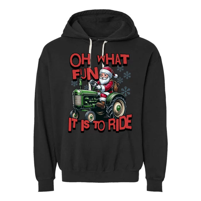 Farm Fun To Ride Santa Tractor Christmas Garment-Dyed Fleece Hoodie