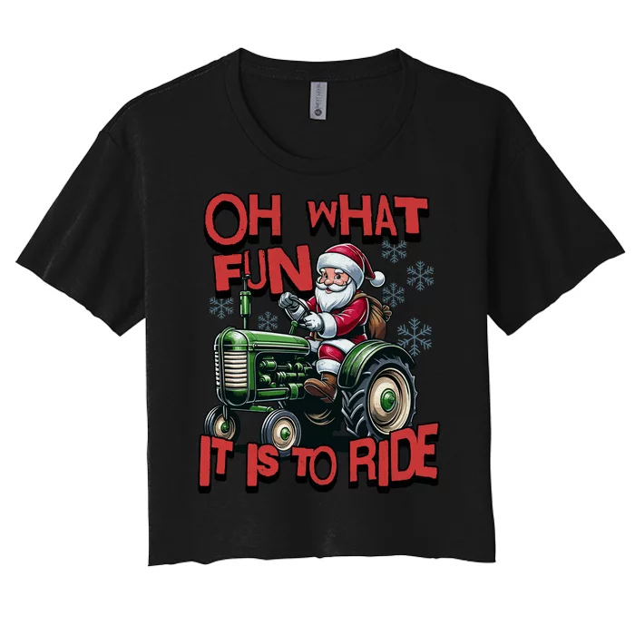 Farm Fun To Ride Santa Tractor Christmas Women's Crop Top Tee