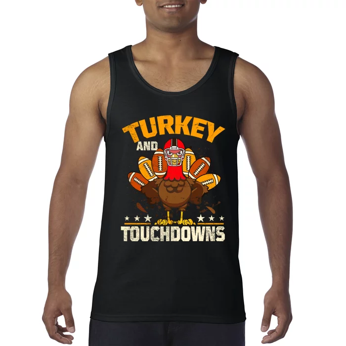 Funny Football Turkey And Touchdowns Thanksgivings Tank Top