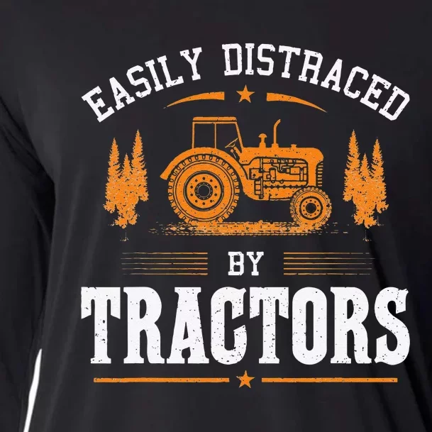 Funny Farming Tractor Lover Easily Distraced By Tractors Cooling Performance Long Sleeve Crew