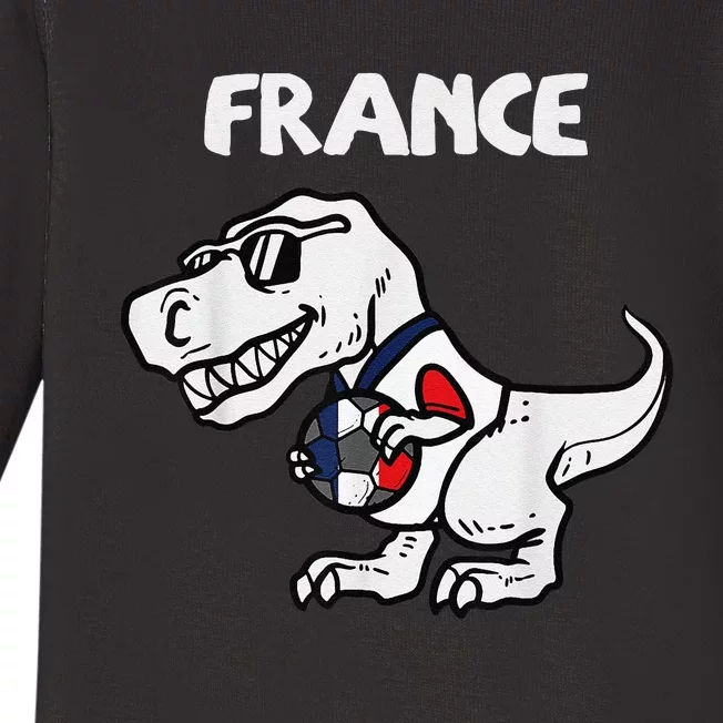 Funny France Trex Dino French Flag Soccer Fan Baby Long Sleeve Bodysuit